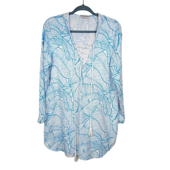 Charlie Holiday Beach Swim Cover Up Hooded Resort Vacation White Blue US Size 4 - Picture 1 of 8